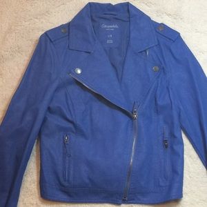 Cobalt Blue Faux Leather Moto Jacket